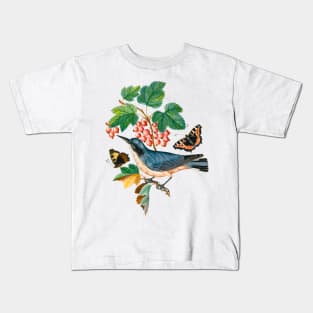 Subalpine warbler and eggs, strawberry, Red Admiral, wasp cocoon, ants and cocoons Kids T-Shirt